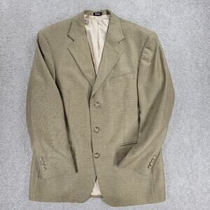 Oscar De La Renta Silk Wool Sport Coat Mens 42R Tan Gold Weave Three Button‎